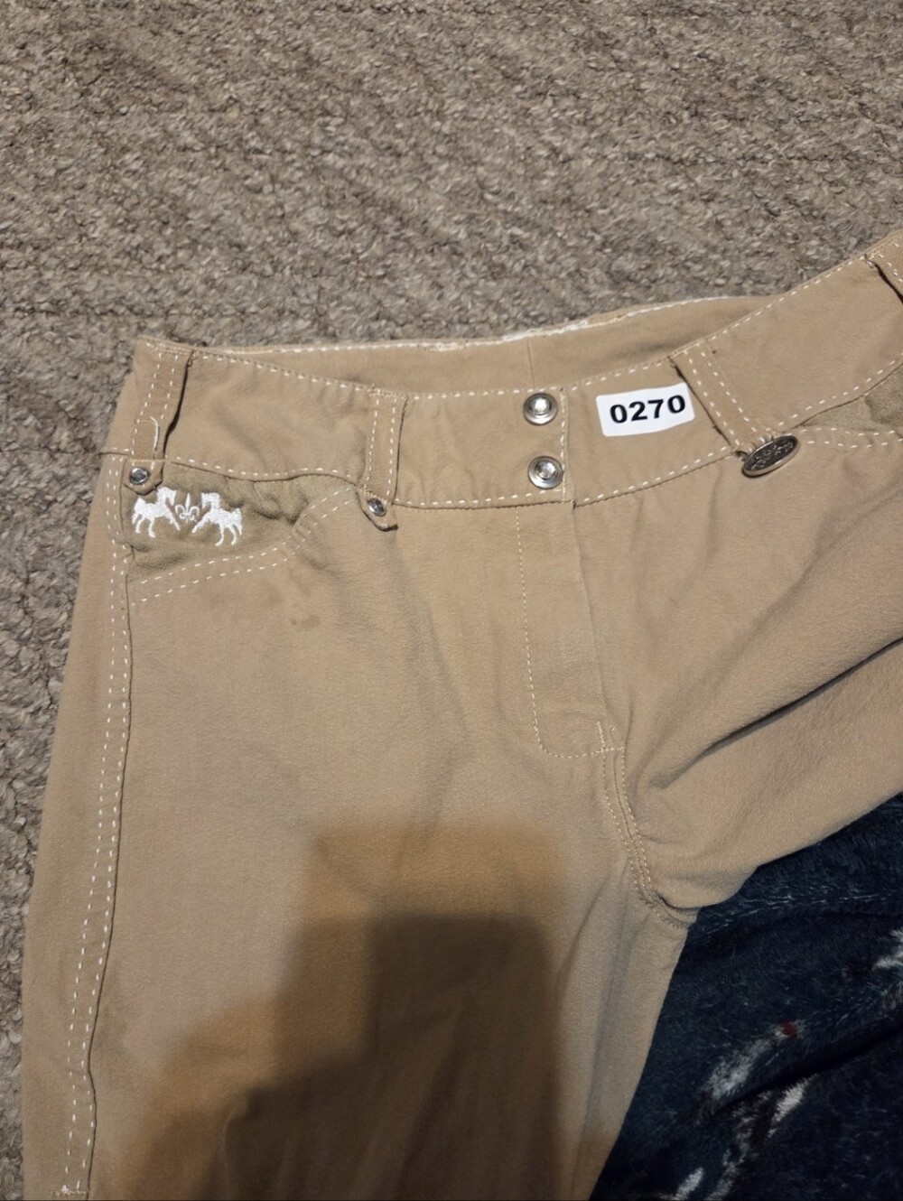 Tan Equestrian Riding Breeches with White Embroidery